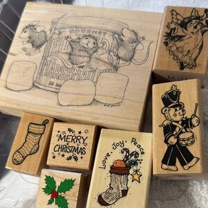 Stampin' Up! Festive Wooden Stamps. Mice, stockings and other holiday stamps